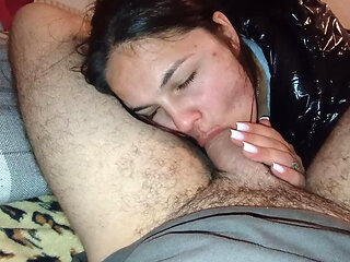 I come home from work and I suck my boyfriend's dick and he fucks me in my mouth and he lets you go in my mouth and I swallow it all