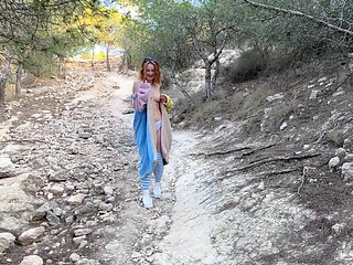 Naked Outdoor Walk with Coat in Mountains!