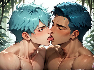 Have Bum Sex in the Jungle with a Blue-haired Hottie! Experience the Finest in Cum-filled XXX Gay Porn!