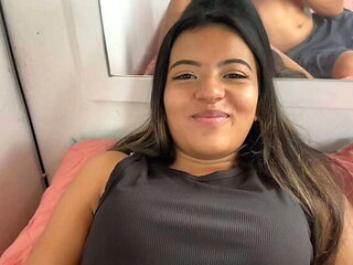 Julian fucks Mishell's big booty Latina best friend raw in amateur POV massage