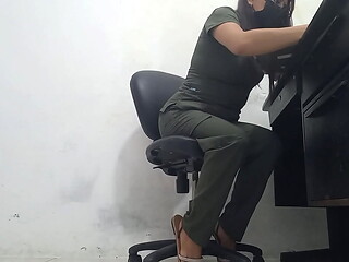 A very feminine doctor masturbates in front of a patient while providing medical care.