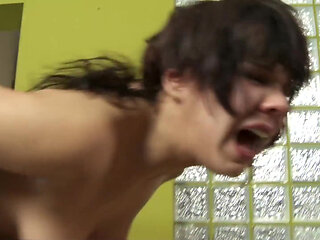 Stomach punching -hard punching by 2 dominas and slave little Julie