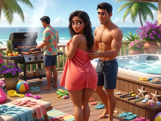 Secret Summer Heat in the Beach House Jacuzzi with My Partner's Closest Friend (ai Generated)