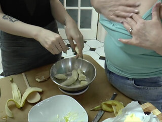 Lesbian naked dirty cooking