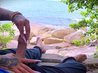 Handjob Surprise Ejaculation on the Beach