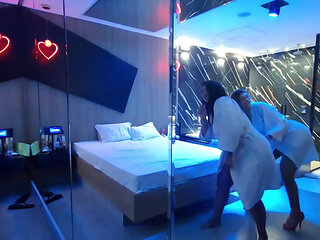 Motel Warm-up: Nicoly and the Blonde Trans Dancing and Teasing!