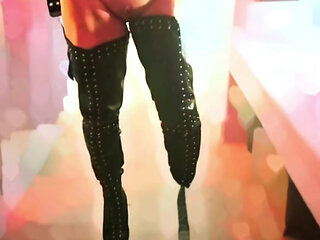 Katlicious Teases with Sexy Walk and Dance in Leather Thigh-high Boots