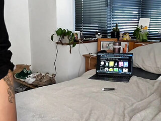 Horny British Teen Strips in college dorm
