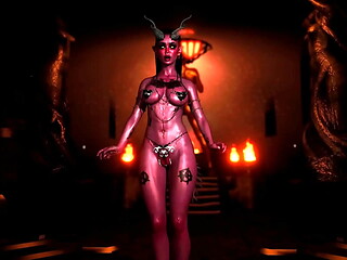 Skinny untamed succubus tempts you with erotic belly dance in the dungeon