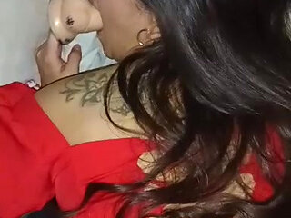 She licks her toy while being penetrated by a cock that makes her wet all over!