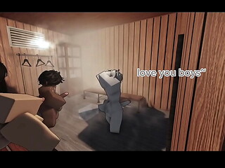 Femboy threesome in a sauna