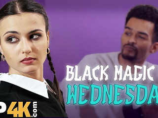 DADDY4K. FUCKING SLUT dressed as WEDNESDAY is masturbating to get DADDY'_S BIG BLACK COCK