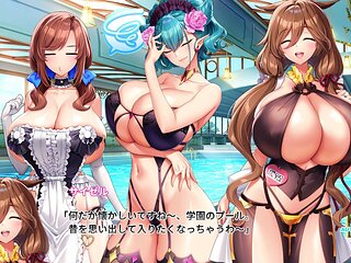 Ahegao big-boobed milf in animated gameplay with internal ejaculation