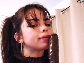 Independent Teen brunette girl toying pussy outdoor