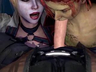 Harley Quinn and Ivy Deepthroating a Naughty Fucking Cock