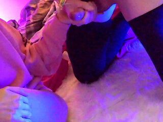 Femboy jerk off in front of girl