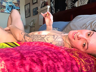 sexy brunette solo smoking fetish masturbation - chery trees