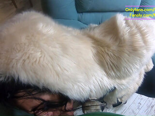 Fluffy Blowjob on the Chair - Deepthroat and Cum on My Fur Coat