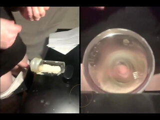 Pissing in a Fleshlight Helped by a Friend POV