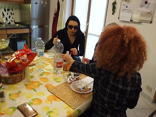 Our slave acts like a pet, so he pickups all the food we drop on the floor