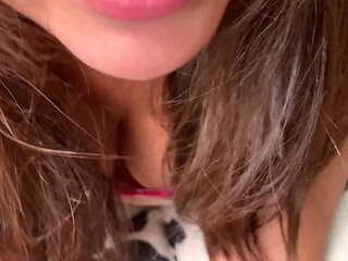 My Stepsister Is in Her Room Showing Her Ass and Catches Me Masturbating. Look at Her Reaction!