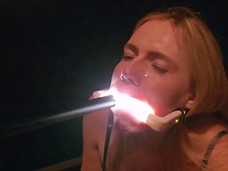 Deranged filth loving girl, Rebel Rhyder, gets frozen cum bukkake -- filmed with probe lens!