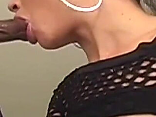 Young White Girl in Black Stockings and Lingerie Hard Fucked by a Big Black Cock