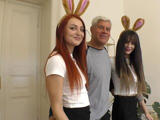 Four pornstars including Katy Rose and Mia Trejsi get fucked hard.