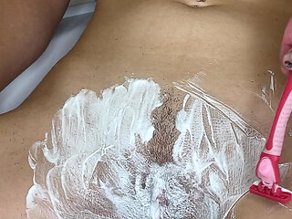 Shaving Runway! Intimate Pussy Trimming! Model with Big Natural Tits!