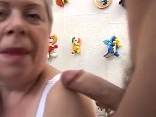 Fat German Granny in Action with Three Loaded Cocks