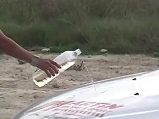Gipsy Skinny Brunette with Small Cute Tits Cleans My Car Wearing a Bikini and Gets Naked
