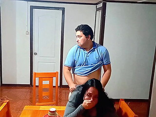 Sex before breakfast on the dining table with a stepmother taken by surprise