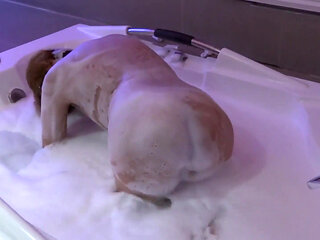 Before enjoying my boss's huge cock, I go to the motel's jacuzzi and start to get aroused.