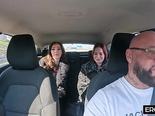 Lucky German Uber Driver Fucks Two Lesbians EmmaFox93 and Becky California in Hot Threesome