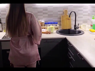 Curvy Cute Babe Gets Fucked Hard at Night in the Kitchen