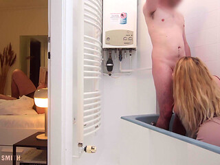 Shy Stepson Accidentally Get an Erection During Shower While Stepmom Watches and Stepdad Is in the Other Room