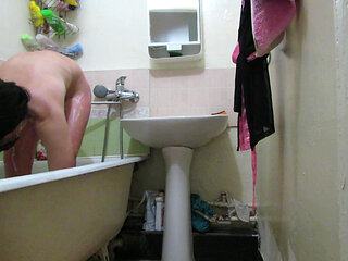 Beautiful lady in the bathroom. With conversations in Russian