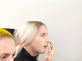 Crossdresser Putting On Foundation