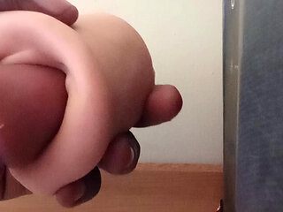 Moto265 Big cock fucking a tight pocket pussy doll close-up without Lube