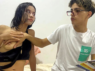 Shy Stepbrother Learns How to Fuck a Real Woman Hard in the Ass - Anal with Big Tits Latina Teen