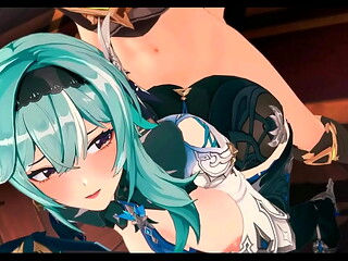 Genshin Impact Eula Hentai Blow Job and Doggy Style Sex Big Boobs MMD 3D Blue Hair (CLIP)