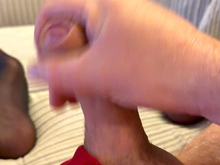 Wanking and cumming in knickers and stockings