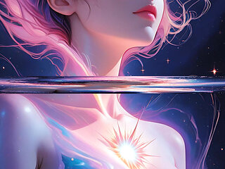 Cosmic Dream Goddess Nude Woman Floating in Surreal Fantasy Dreamscape Ai Art Slideshow