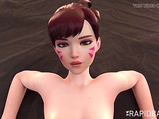 Skinny watcher D.va fucks missionary mode with her best...