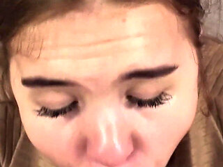 Skinny Girl with Meaty Pussy Sucks Cock