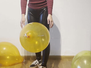 Looner Girl Pops Out 4 Balloons in Cute Outfit and Kitty Latex Mask