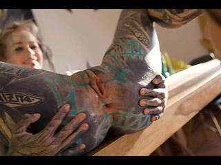 TwoTattooed Lesbian Anal Gape and Squirt and Big Toy