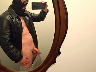 Mirror Leather Jerk Off! Hot Daddy Pumps Thick Cock & Shoots Big Load On his Shirt - Follow on X: PhantomGentX