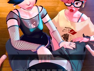 Curly-haired redhead in an adult visual novel gets into some steamy oral action