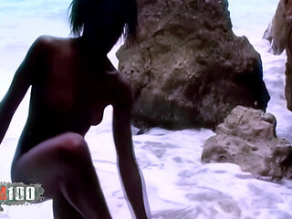 French Ebony Babe Shania Beach Blowjob & Hardcore Fucking with Facial Cumshot